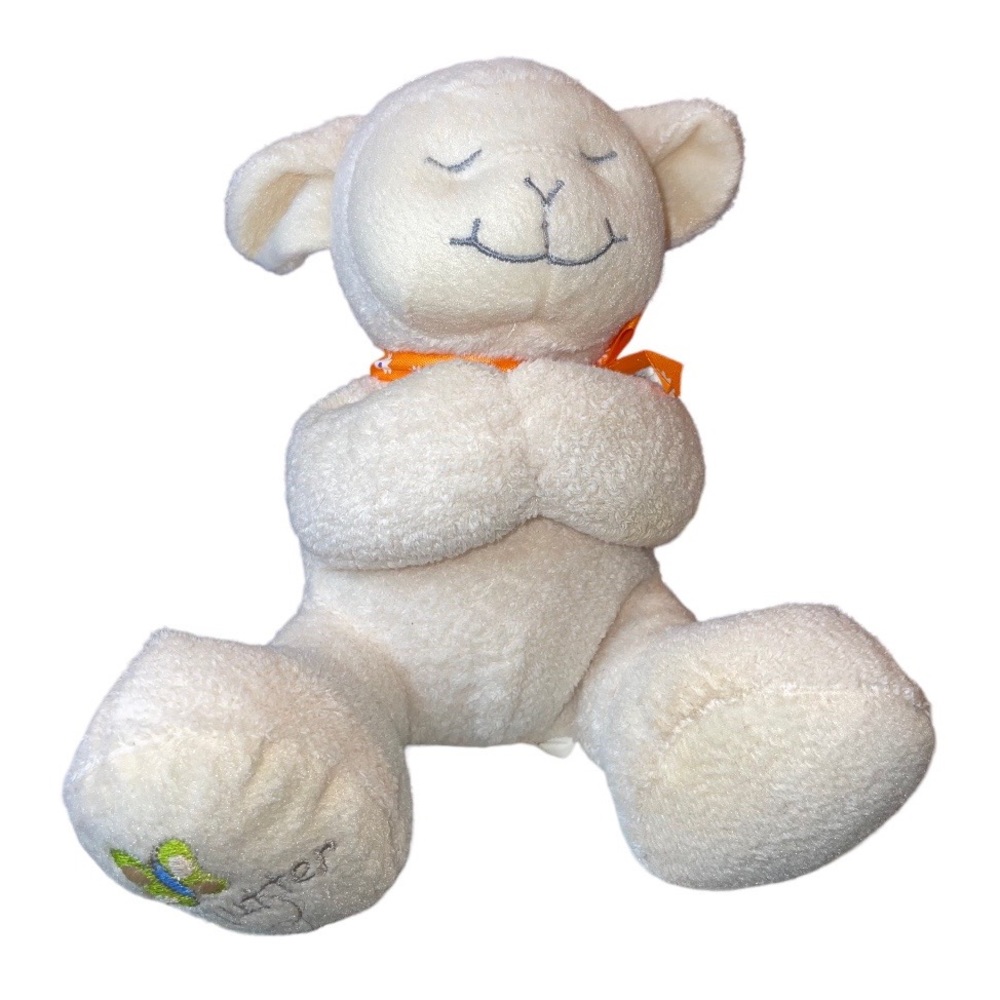 Baby lamb sitting brown flutter plush stuff animal toy